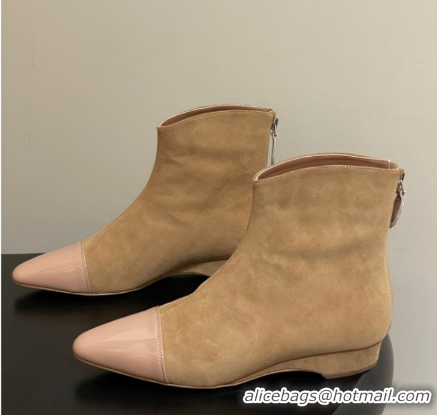 Buy Luxury Alaia Suede and Patent Leather Ankle Boots Beige AL102902 1029110