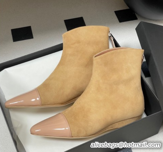 Buy Luxury Alaia Suede and Patent Leather Ankle Boots Beige AL102902 1029110