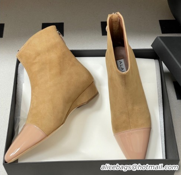 Buy Luxury Alaia Suede and Patent Leather Ankle Boots Beige AL102902 1029110