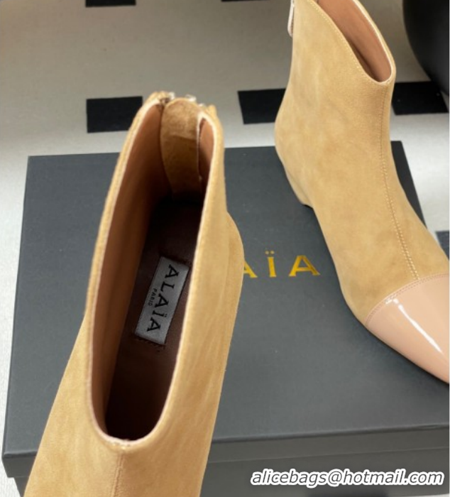Buy Luxury Alaia Suede and Patent Leather Ankle Boots Beige AL102902 1029110