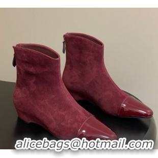 Best Grade Alaia Suede and Patent Leather Ankle Boots Burgundy AL102902 1029111