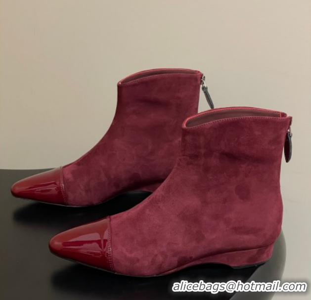 Best Grade Alaia Suede and Patent Leather Ankle Boots Burgundy AL102902 1029111