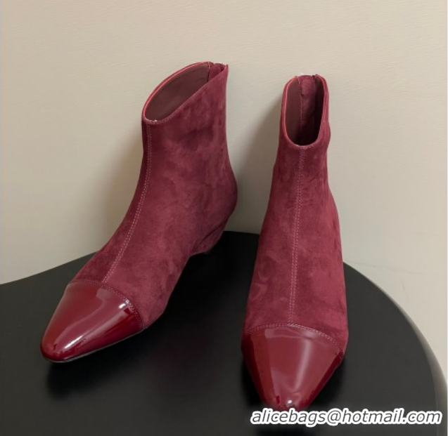 Best Grade Alaia Suede and Patent Leather Ankle Boots Burgundy AL102902 1029111