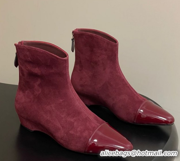 Best Grade Alaia Suede and Patent Leather Ankle Boots Burgundy AL102902 1029111