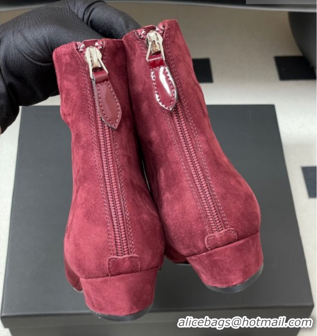 Best Grade Alaia Suede and Patent Leather Ankle Boots Burgundy AL102902 1029111