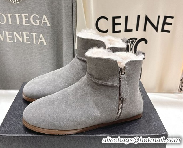Good Looking Alaia Suede and Wool Flat Ankle Boots 2026 AL102903 Grey