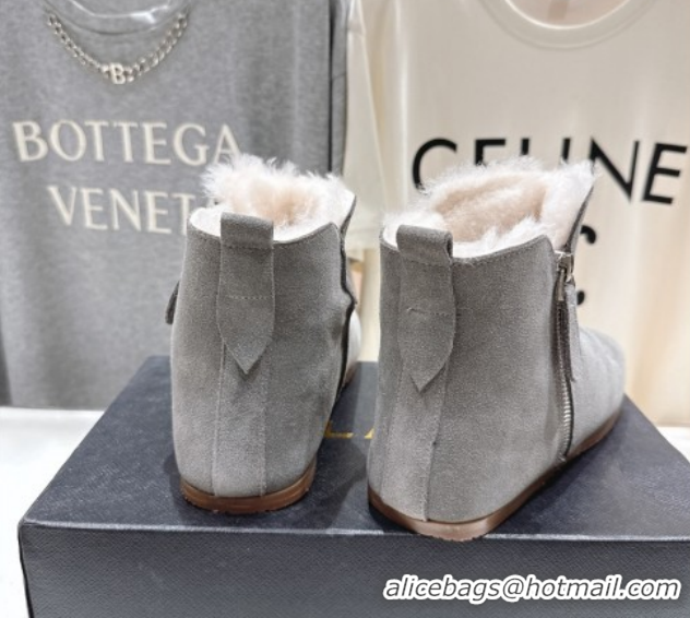 Good Looking Alaia Suede and Wool Flat Ankle Boots 2026 AL102903 Grey