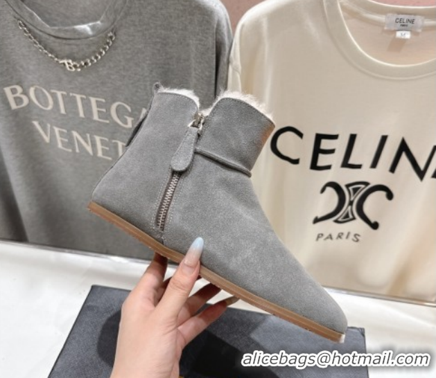 Good Looking Alaia Suede and Wool Flat Ankle Boots 2026 AL102903 Grey