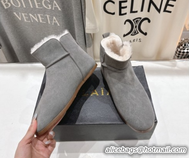 Good Looking Alaia Suede and Wool Flat Ankle Boots 2026 AL102903 Grey