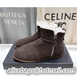 Best Product Alaia Suede and Wool Flat Ankle Boots 2026 AL102903 Dark Brown