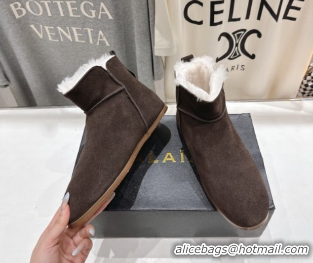 Best Product Alaia Suede and Wool Flat Ankle Boots 2026 AL102903 Dark Brown