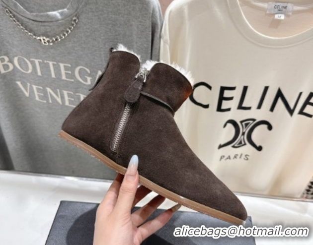 Best Product Alaia Suede and Wool Flat Ankle Boots 2026 AL102903 Dark Brown