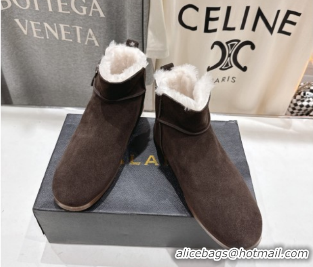 Best Product Alaia Suede and Wool Flat Ankle Boots 2026 AL102903 Dark Brown