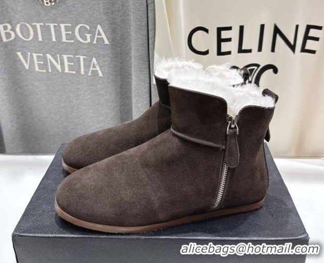 Best Product Alaia Suede and Wool Flat Ankle Boots 2026 AL102903 Dark Brown