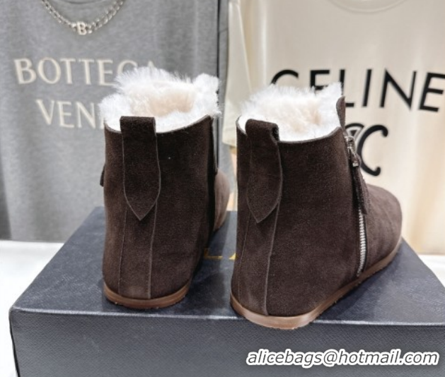 Best Product Alaia Suede and Wool Flat Ankle Boots 2026 AL102903 Dark Brown