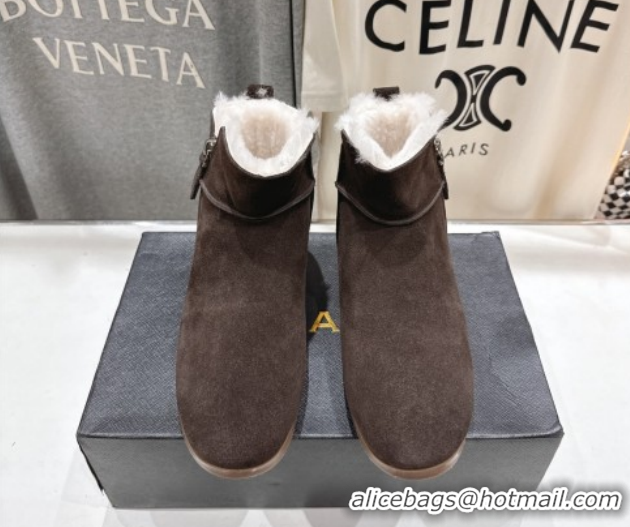 Best Product Alaia Suede and Wool Flat Ankle Boots 2026 AL102903 Dark Brown