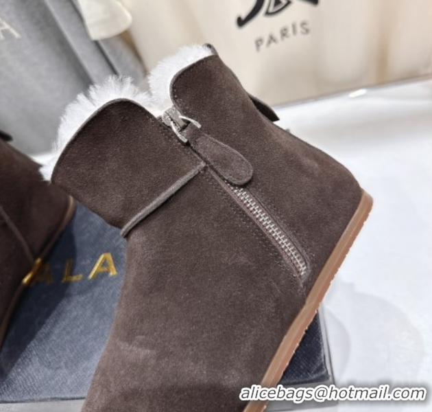 Best Product Alaia Suede and Wool Flat Ankle Boots 2026 AL102903 Dark Brown