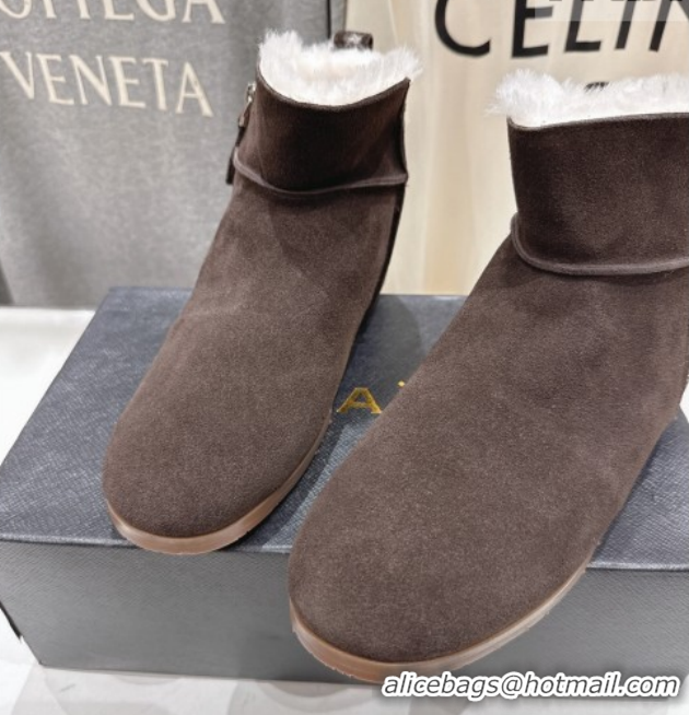 Best Product Alaia Suede and Wool Flat Ankle Boots 2026 AL102903 Dark Brown