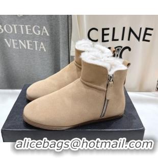 Grade Alaia Suede and Wool Flat Ankle Boots 2026 AL102903 Light Beige