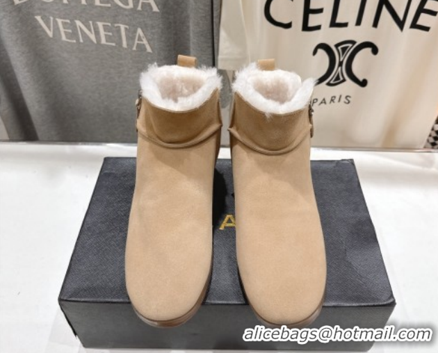 Grade Alaia Suede and Wool Flat Ankle Boots 2026 AL102903 Light Beige