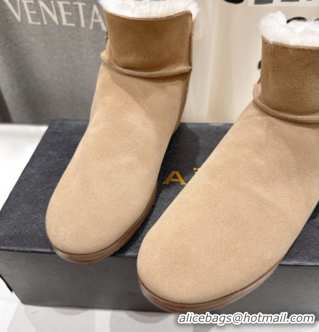 Grade Alaia Suede and Wool Flat Ankle Boots 2026 AL102903 Light Beige