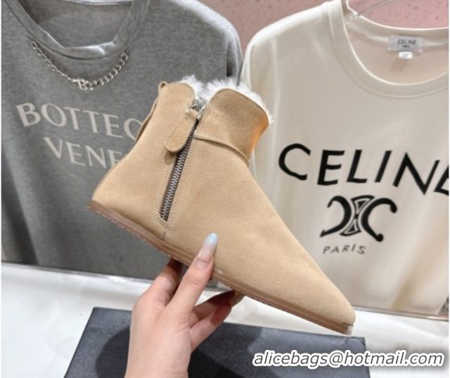 Grade Alaia Suede and Wool Flat Ankle Boots 2026 AL102903 Light Beige