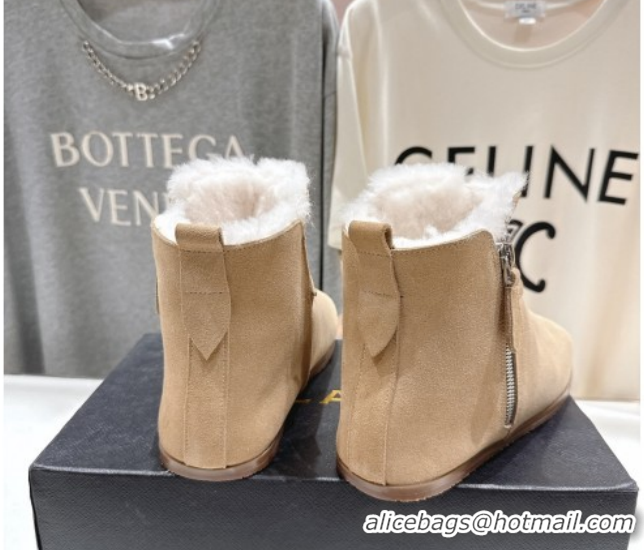 Grade Alaia Suede and Wool Flat Ankle Boots 2026 AL102903 Light Beige