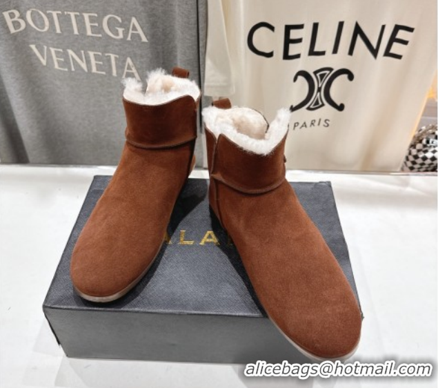 Feminine Alaia Suede and Wool Flat Ankle Boots 2026 AL102903 Brown