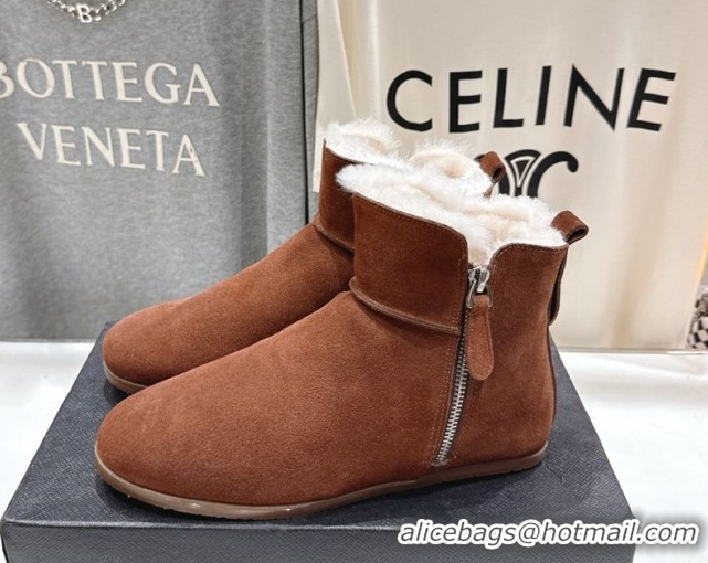 Feminine Alaia Suede and Wool Flat Ankle Boots 2026 AL102903 Brown