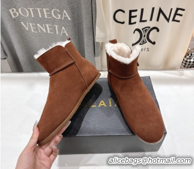 Feminine Alaia Suede and Wool Flat Ankle Boots 2026 AL102903 Brown