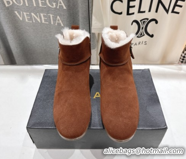 Feminine Alaia Suede and Wool Flat Ankle Boots 2026 AL102903 Brown