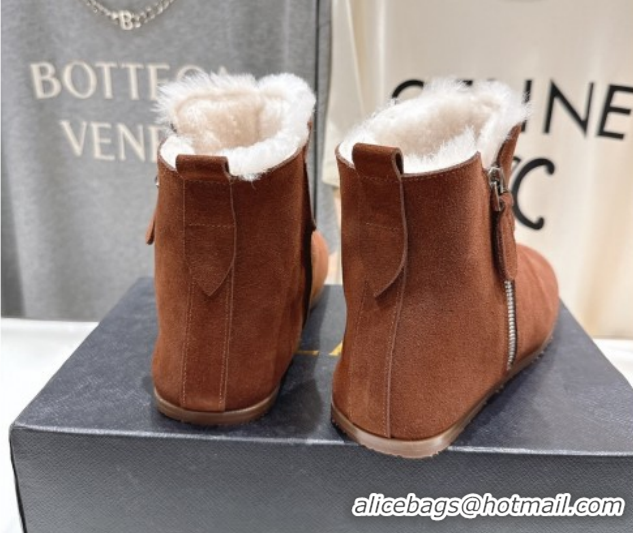 Feminine Alaia Suede and Wool Flat Ankle Boots 2026 AL102903 Brown