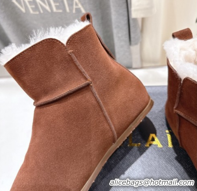 Feminine Alaia Suede and Wool Flat Ankle Boots 2026 AL102903 Brown