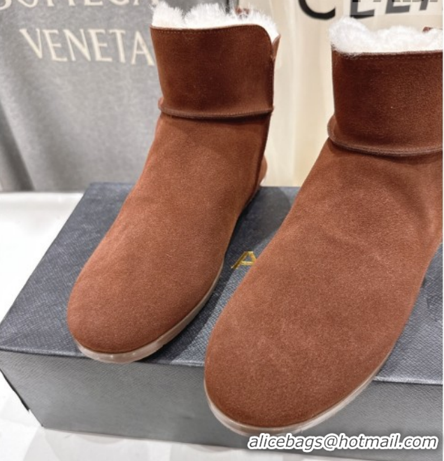 Feminine Alaia Suede and Wool Flat Ankle Boots 2026 AL102903 Brown