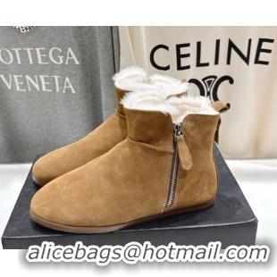 Stylish Alaia Suede and Wool Flat Ankle Boots 2026 AL102903 Dark Beige
