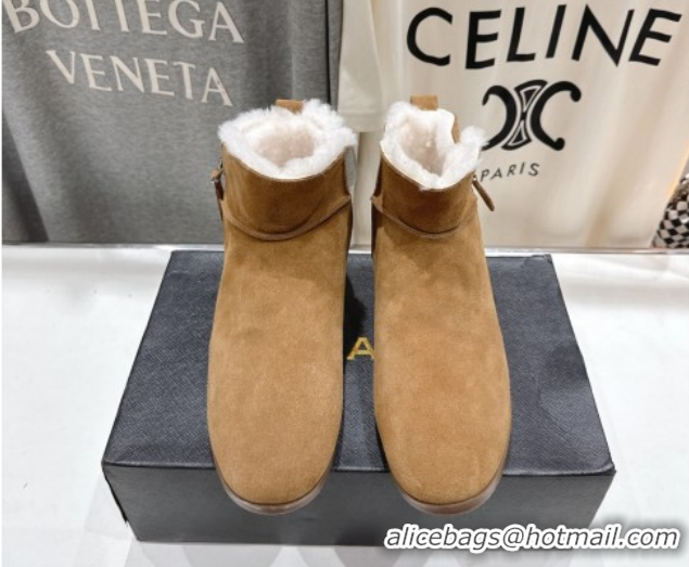 Stylish Alaia Suede and Wool Flat Ankle Boots 2026 AL102903 Dark Beige