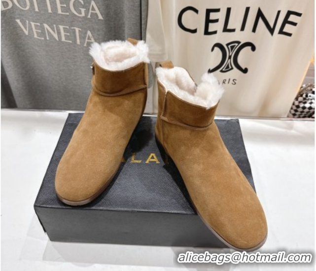 Stylish Alaia Suede and Wool Flat Ankle Boots 2026 AL102903 Dark Beige