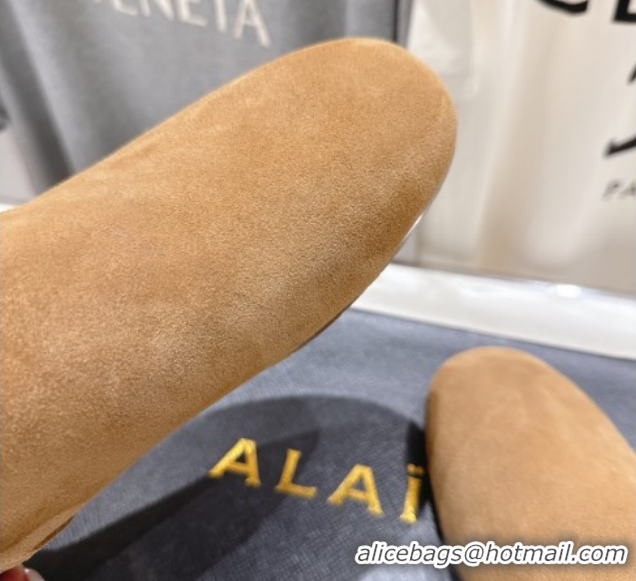 Stylish Alaia Suede and Wool Flat Ankle Boots 2026 AL102903 Dark Beige