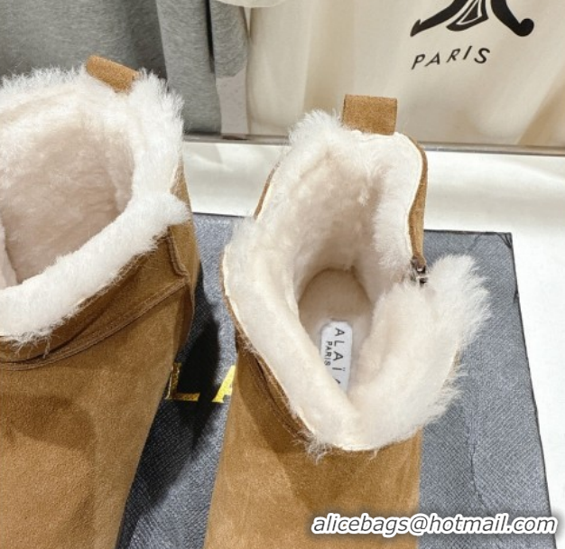 Stylish Alaia Suede and Wool Flat Ankle Boots 2026 AL102903 Dark Beige