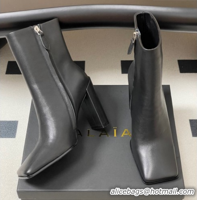 Good Product Alaia Square Heel Ankle Boots 10cm in Calf Leather 2026 AL102904 Black