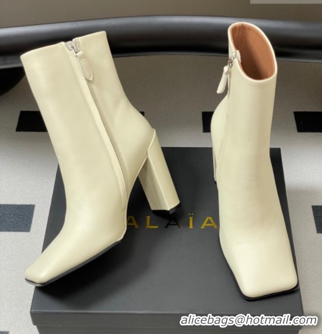Sophisticated Alaia Square Heel Ankle Boots 10cm in Calf Leather 2026 AL102904 White