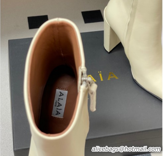 Sophisticated Alaia Square Heel Ankle Boots 10cm in Calf Leather 2026 AL102904 White