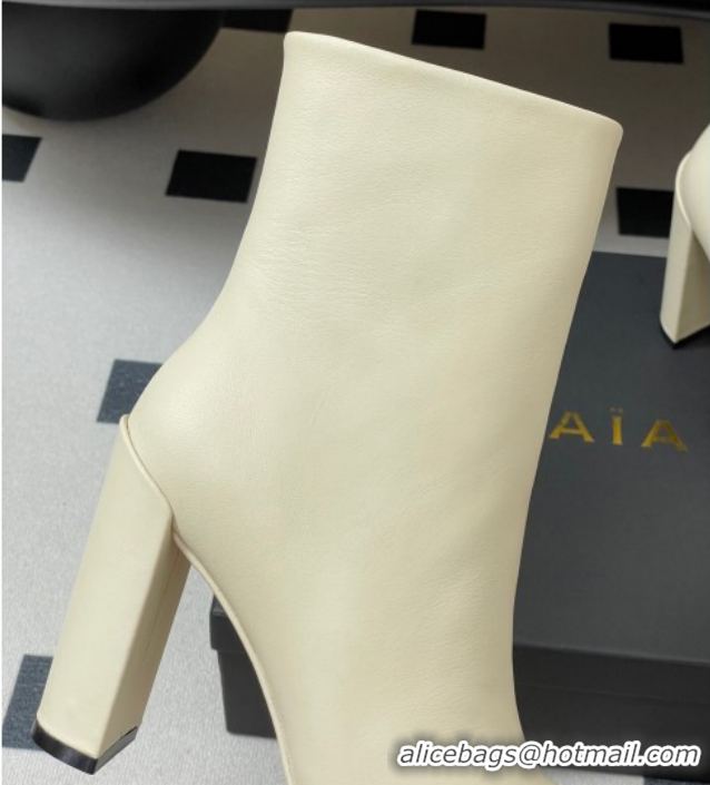Sophisticated Alaia Square Heel Ankle Boots 10cm in Calf Leather 2026 AL102904 White