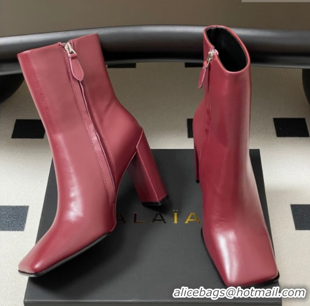 Stylish Alaia Square Heel Ankle Boots 10cm in Calf Leather 2026 AL102904 Red