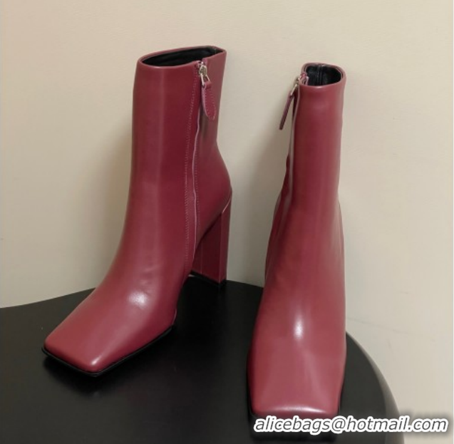 Stylish Alaia Square Heel Ankle Boots 10cm in Calf Leather 2026 AL102904 Red