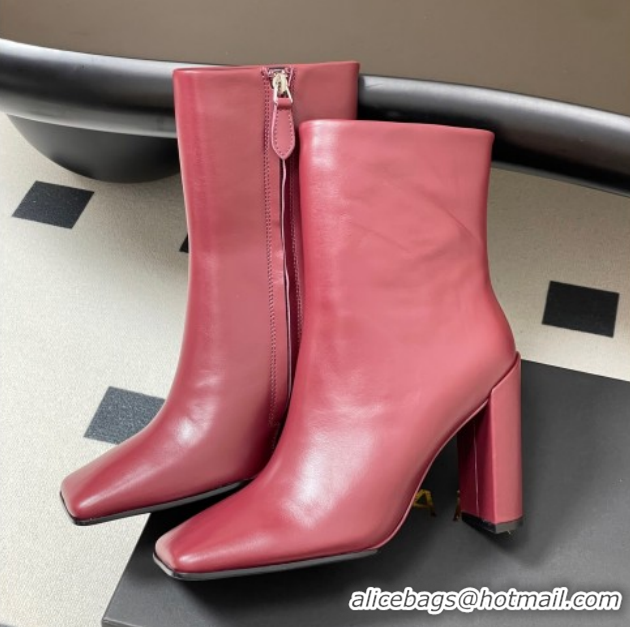 Stylish Alaia Square Heel Ankle Boots 10cm in Calf Leather 2026 AL102904 Red