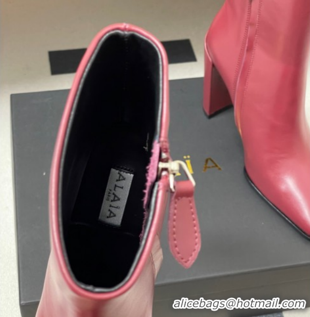 Stylish Alaia Square Heel Ankle Boots 10cm in Calf Leather 2026 AL102904 Red