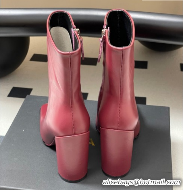 Stylish Alaia Square Heel Ankle Boots 10cm in Calf Leather 2026 AL102904 Red