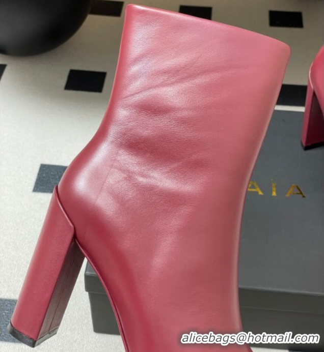 Stylish Alaia Square Heel Ankle Boots 10cm in Calf Leather 2026 AL102904 Red