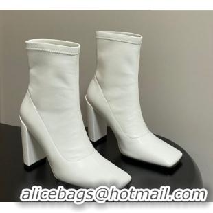 Shop Duplicate Alaia Square Heel Ankle Boots 10cm in Calf Leather 2026 AL102904 White